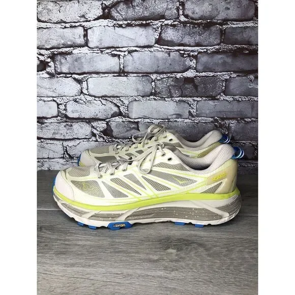 Hoka One Mafate Speed 2 Eggnog Gray Mesh Neon Yellow Running Men 14M US/49 1/3EU
